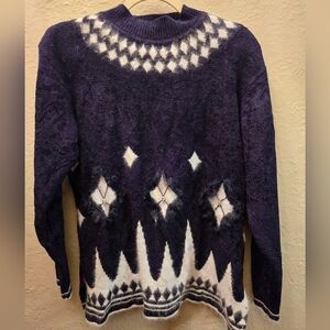 Vintage Nordic Pattern Fuzzy Sweater Icelandic Style Oversized Cozy Knit